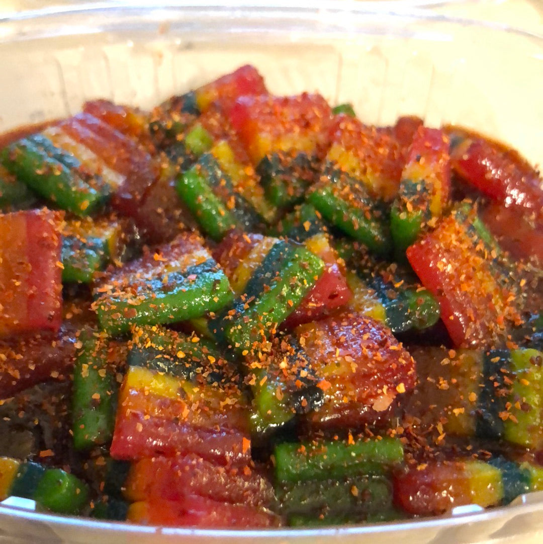 GOMITAS DE ARCOIRIS CON CHILITO Y CHAMOY